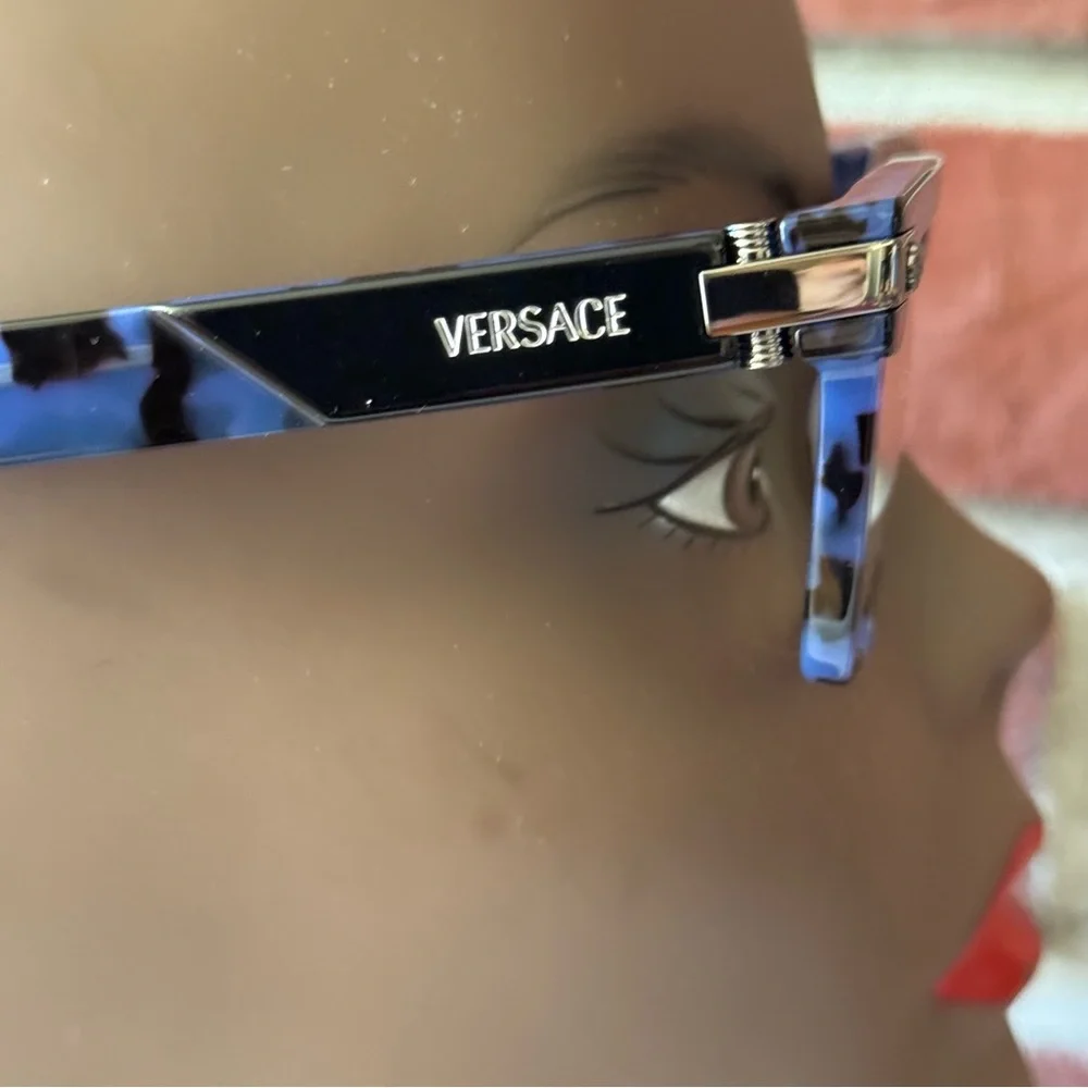 •Versace VE3354 Top Black/Havana Blue Acetate Rectangle Glasses Frame NWT